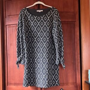 LOFT Charcoal Gray and White Geometric Dress